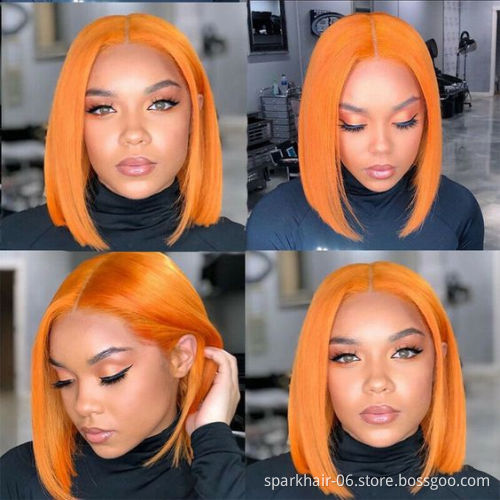 Short Orange Ginger Bob Lace Front Wig Colored Lace Part SPARK Remy Human Hair Wigs Brazilian For Women Pre Plucked Bob Wig